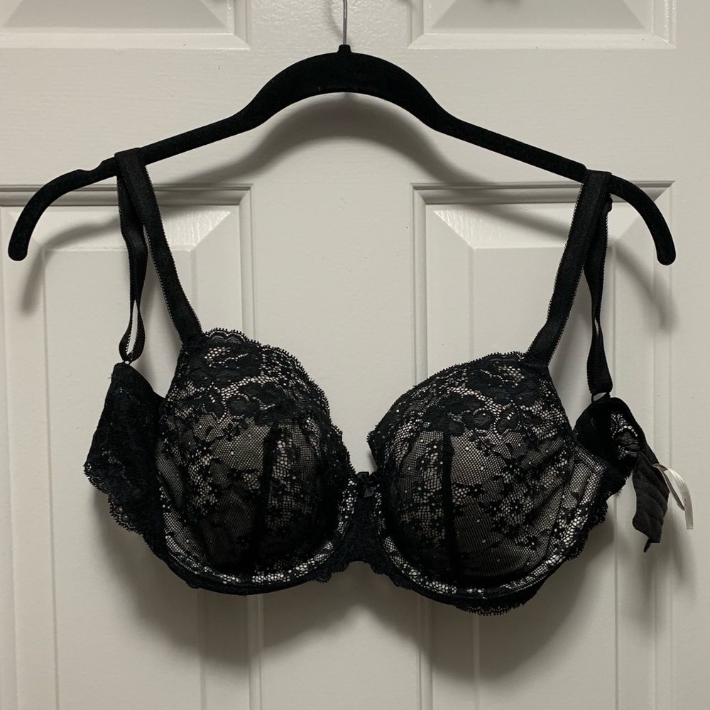 Black Lace Dream Angels Lined Demi Bra w/ Crystals